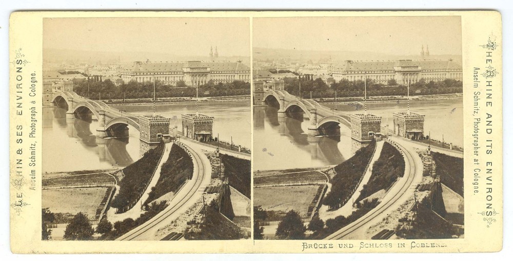 G5233~ GERMANY – Koblenz-Bridge Over Rhine 1860s Stereoview by Ansekm Schmidt