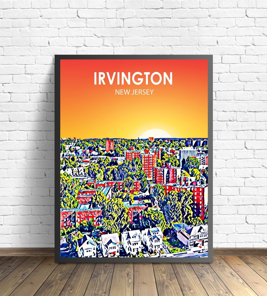 Irvington New Jersey Art Poster Sunset Landscape Poster Print Irvington Framed