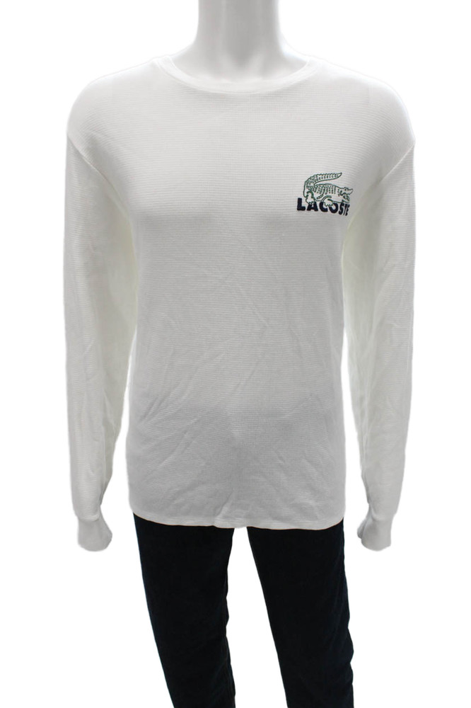 Lacoste Mens Striped Cotton Long Sleeve Crew Neck Pajama Top White Size XLFree Shipping in US $100+ Orders | $6.95 Orders Below