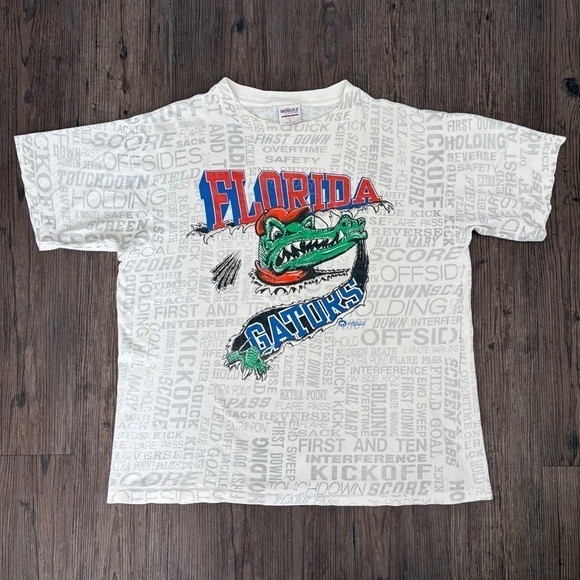 VINTAGE 90S FLORIDA GATORS GRAPHIC ALL OVER PRINT SINGLE STITCH TSHIRT MENS XL