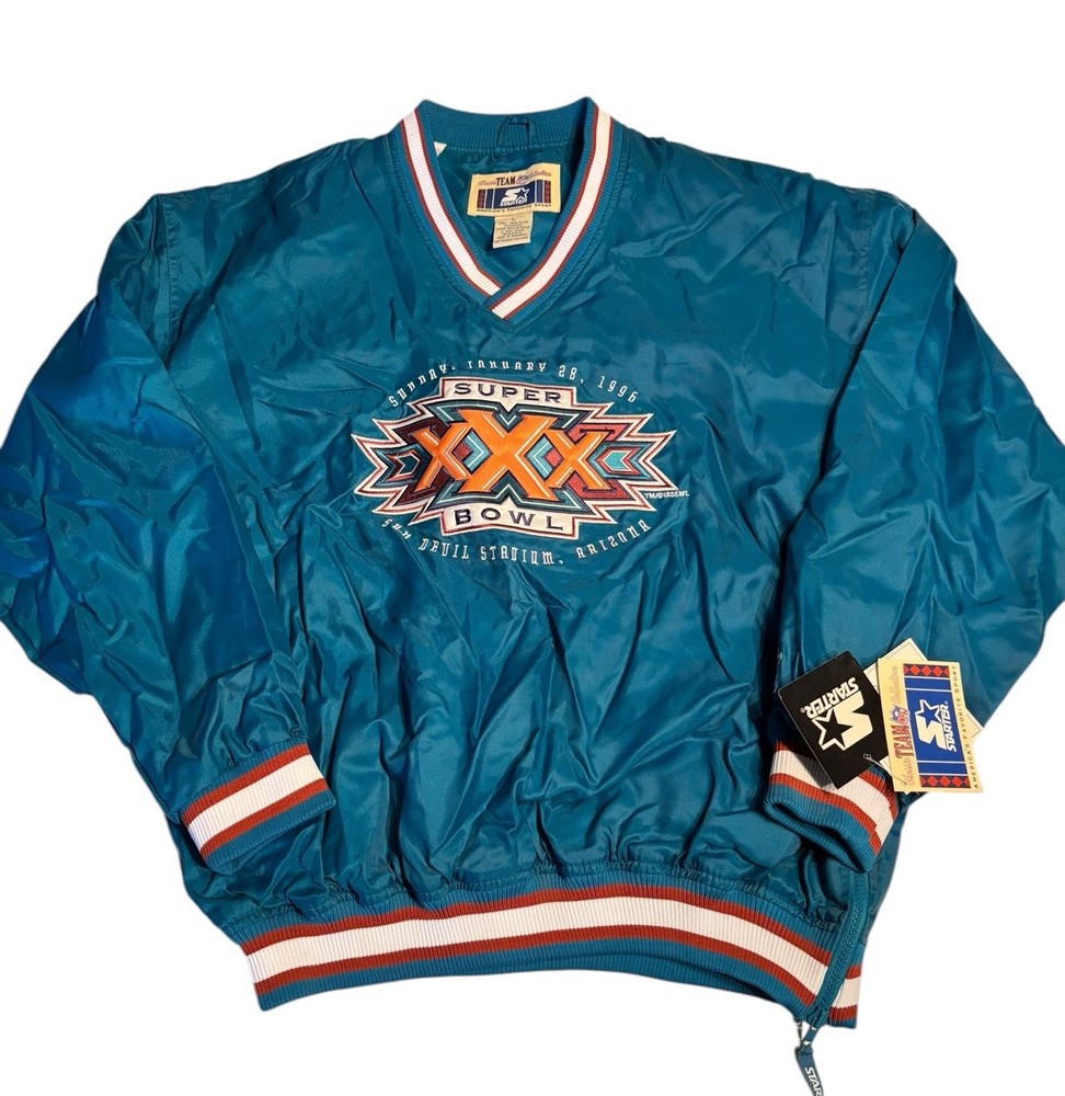 Vintage Super Bowl XXX Starter Blue Trainer Pullover Jacket L NOS Tags