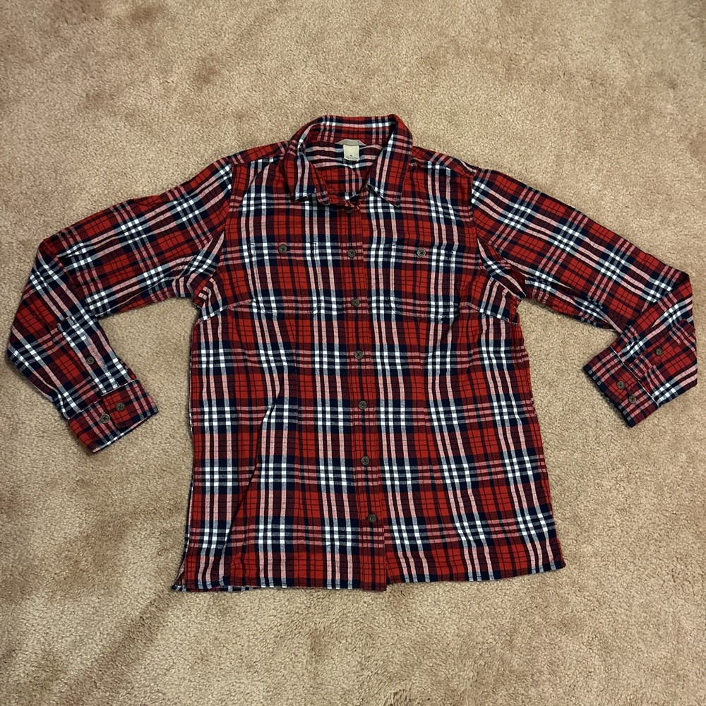 Duluth Trading Womens Medium Free Swingin’ Flannel Shirt Plaid Pockets 65505