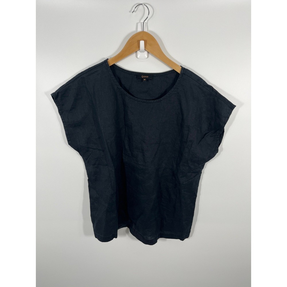 Quince Womens 100% Linen Top Black M Minimalist Quiet Luxury Natural Fiber
