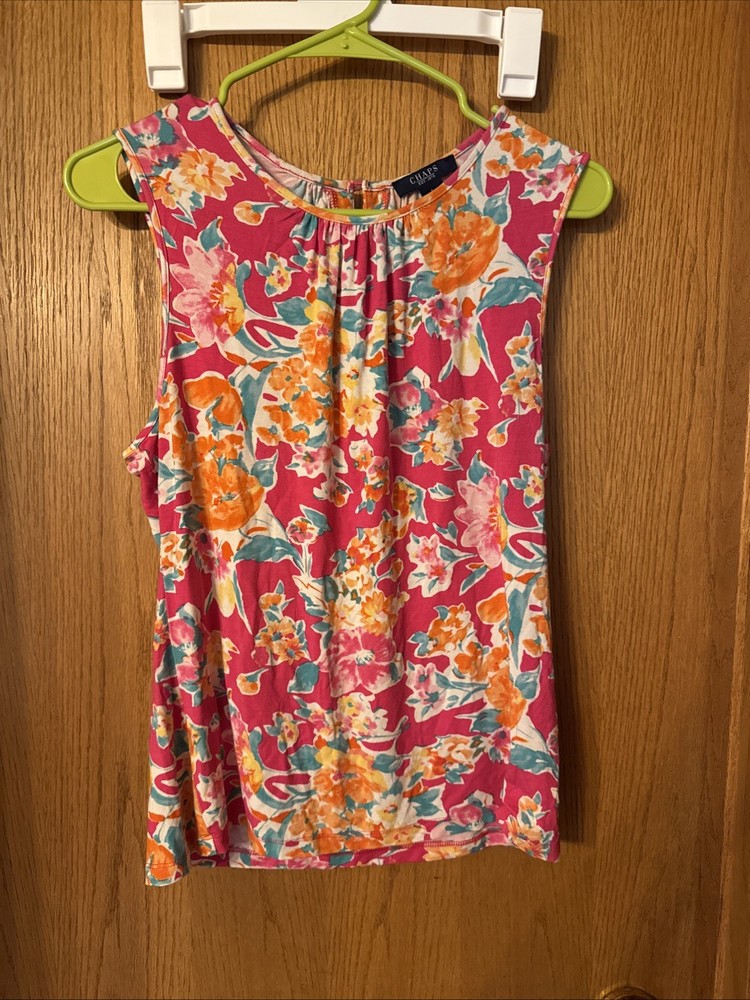 CHAPS Ralph Lauren Floral Sleeveless Top Womens Size L Pink Colorful Viscose