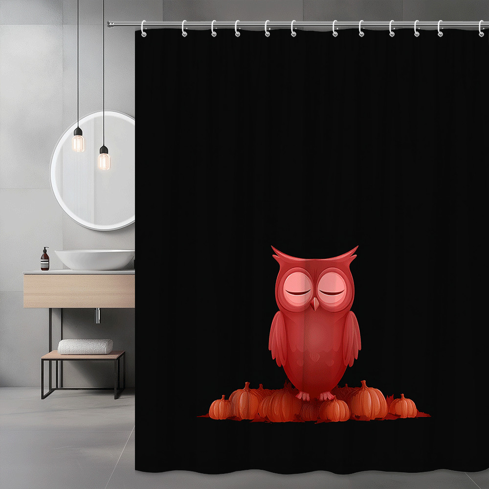 Halloween Owl Shower Curtain Black Pumpkin Print