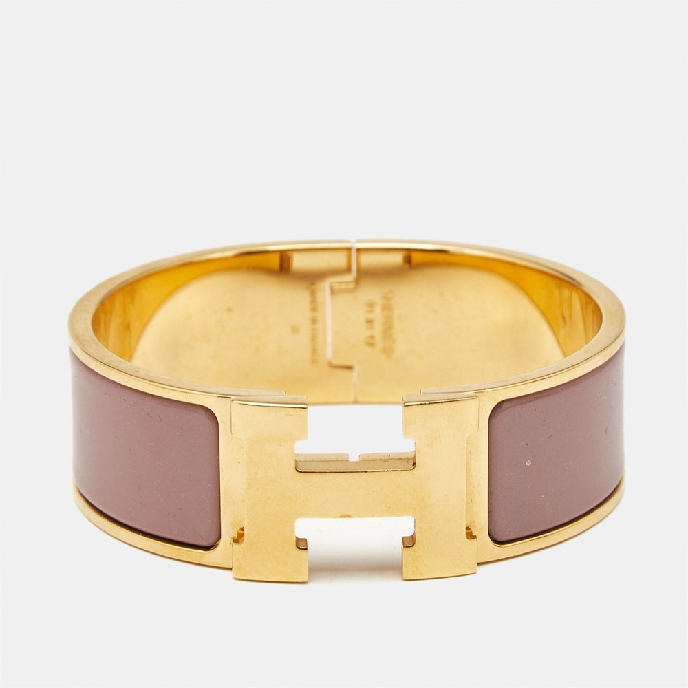 Hermes Clic Clac H Enamel Gold Plated Bangle Bracelet