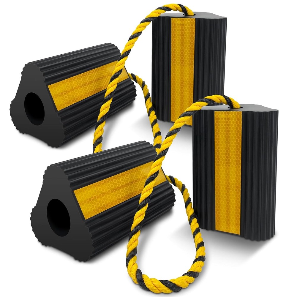 Wheel Chocks 2pair/4pack with Rope for RV Trailer Camper Truck Car Aircraft V...