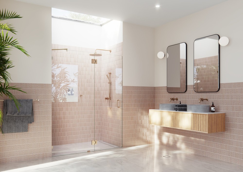 Halo 78H x 59-3/4W Bronze Frameless Hinged Glass Shower Door