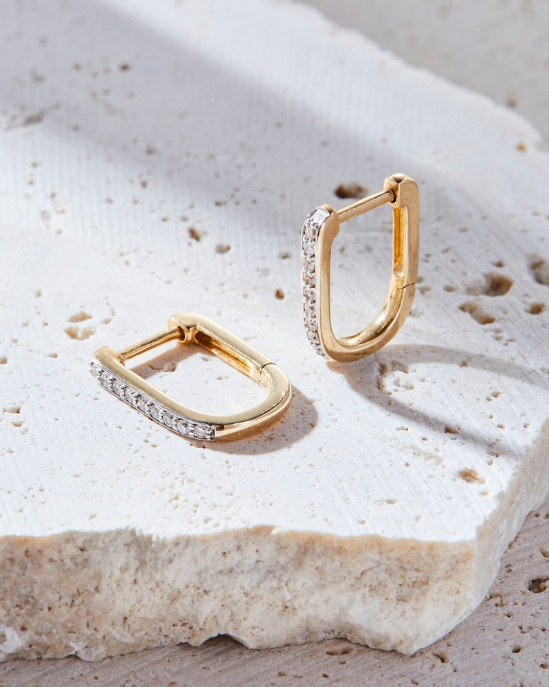 14k Gold Diamond Huggie Hoop Earrings - Dainty Minimalist Everyday Wear
