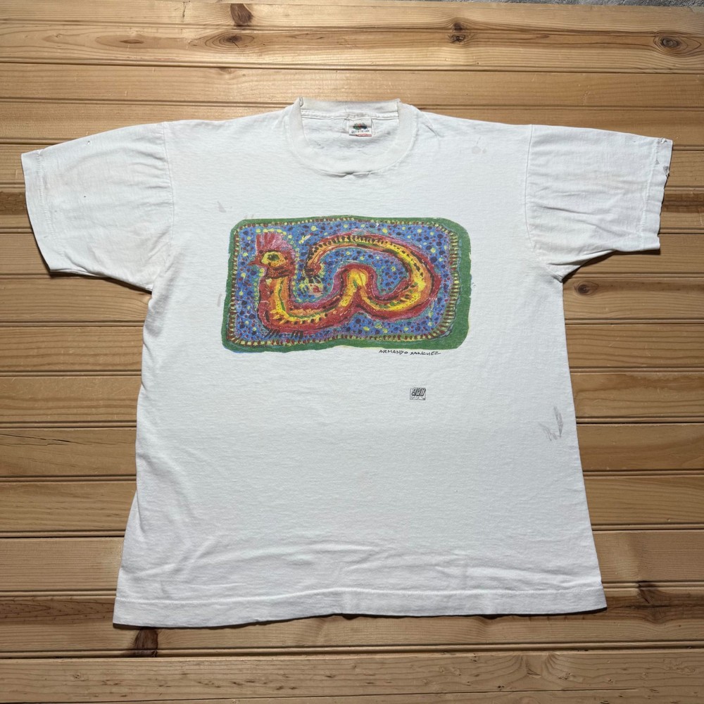 Vintage 90s Armando Sanchez Folk Rooster Snake Art Basics T-Shirt USA Made Large