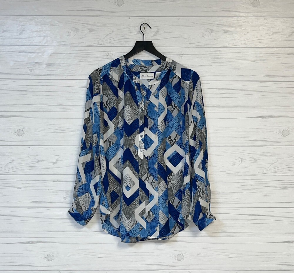 Alfred Dunner blouse womens size 8 long sleeve button up long sleeve patterned