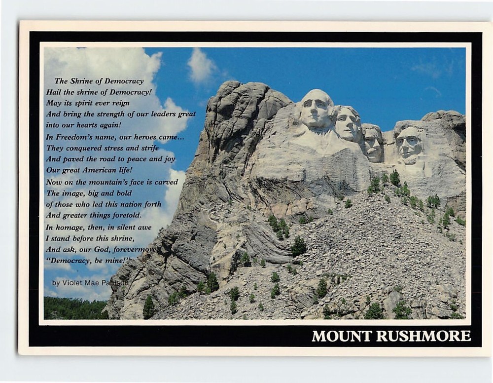 Postcard Shrine of Democracy  Poem Mt. Rushmore Black Hills South Dakota USA