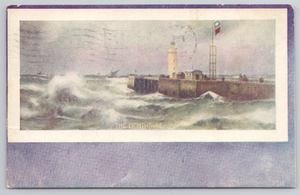Tyrone PA Postcard 1909 Lighthouse Stormy Seas French Flag Vintage