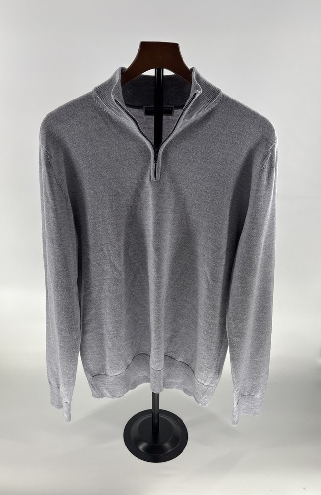 Charles Tyrwhitt Merino Wool Sweater Mens M Gray 1/4 Zip Extra Fine Pullover