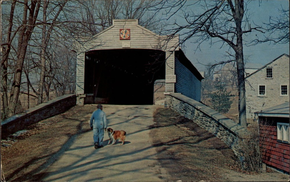 Pennsylvania Berks County Hex Sign Covered Bridge ~ 1950s-60s postcard sku287