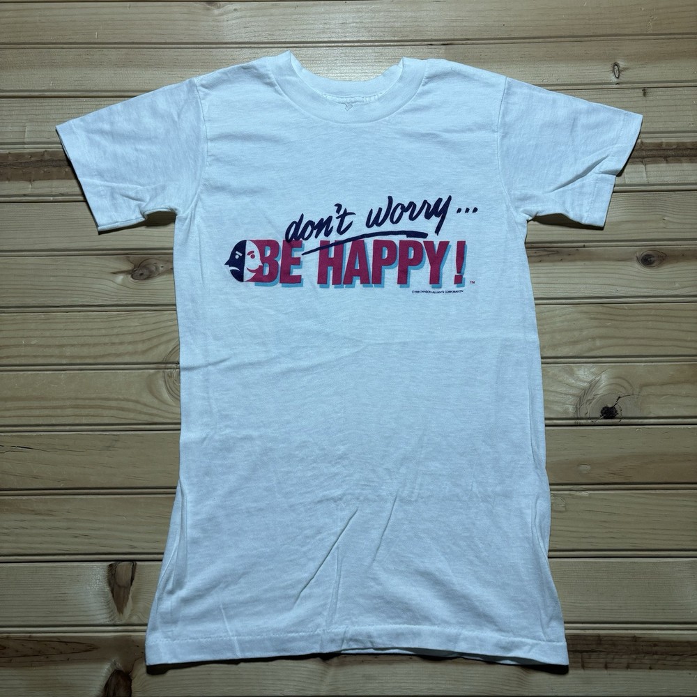 Vintage 80s Don’t Worry Be Happy Double Face 1988 Single Stitch Shirt Size Small