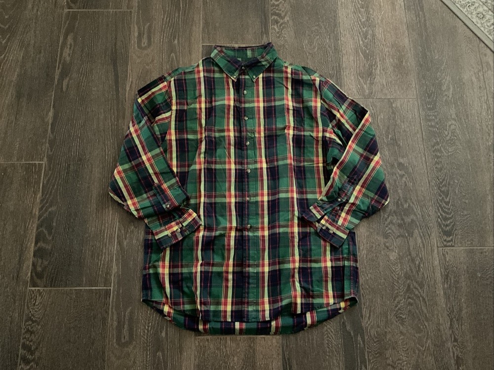 Lands' End Flannel Shirt Mens Large Plaid Button Down Traditional Fit