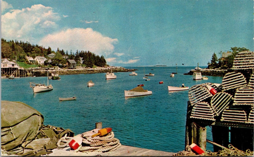 Lobster Boats And Gear In A Lovely Harbor In Maine Vintage Postcard