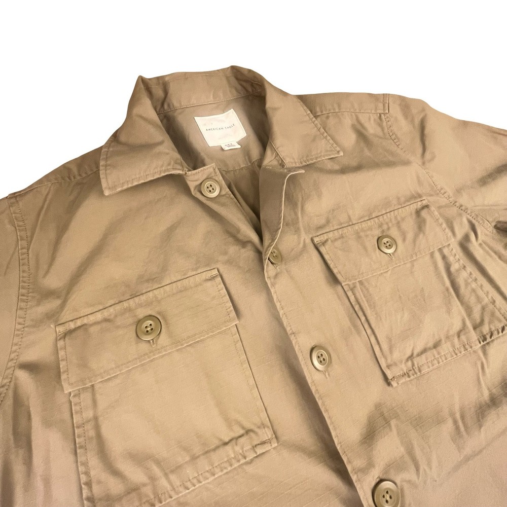 American Eagle Mens Khaki Tan Ripstop Utility Shirt Jacket Cotton Size M RN54485