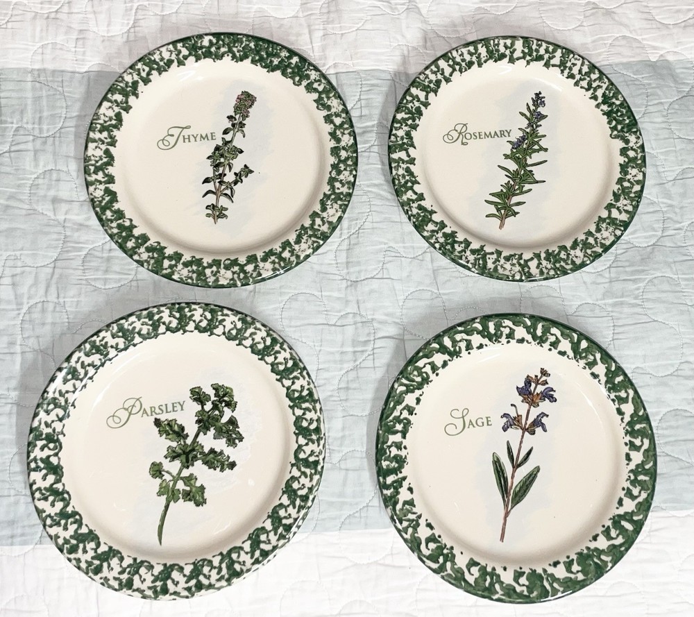 Henn Pottery Roseville Green Herb Plates set of 4