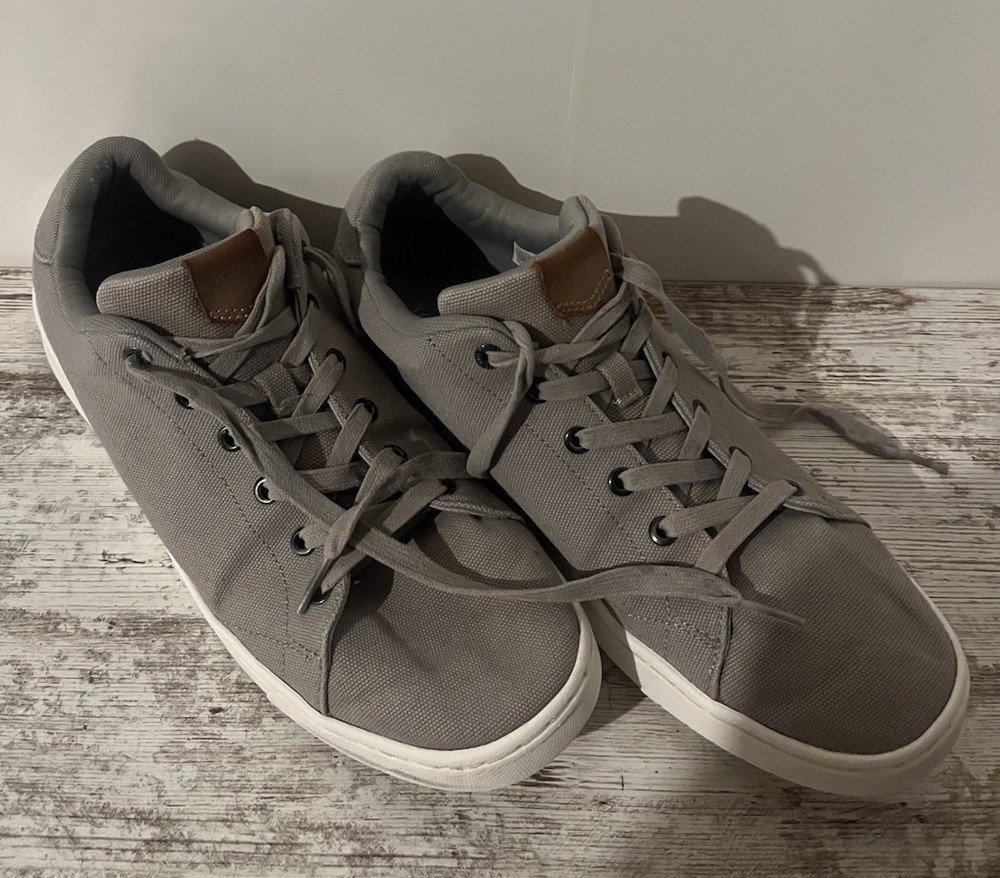 Toms Shoes Mens 11.5 Trvl Lite Low Top Sneakers Lace Up 10013212 Gray Canvas