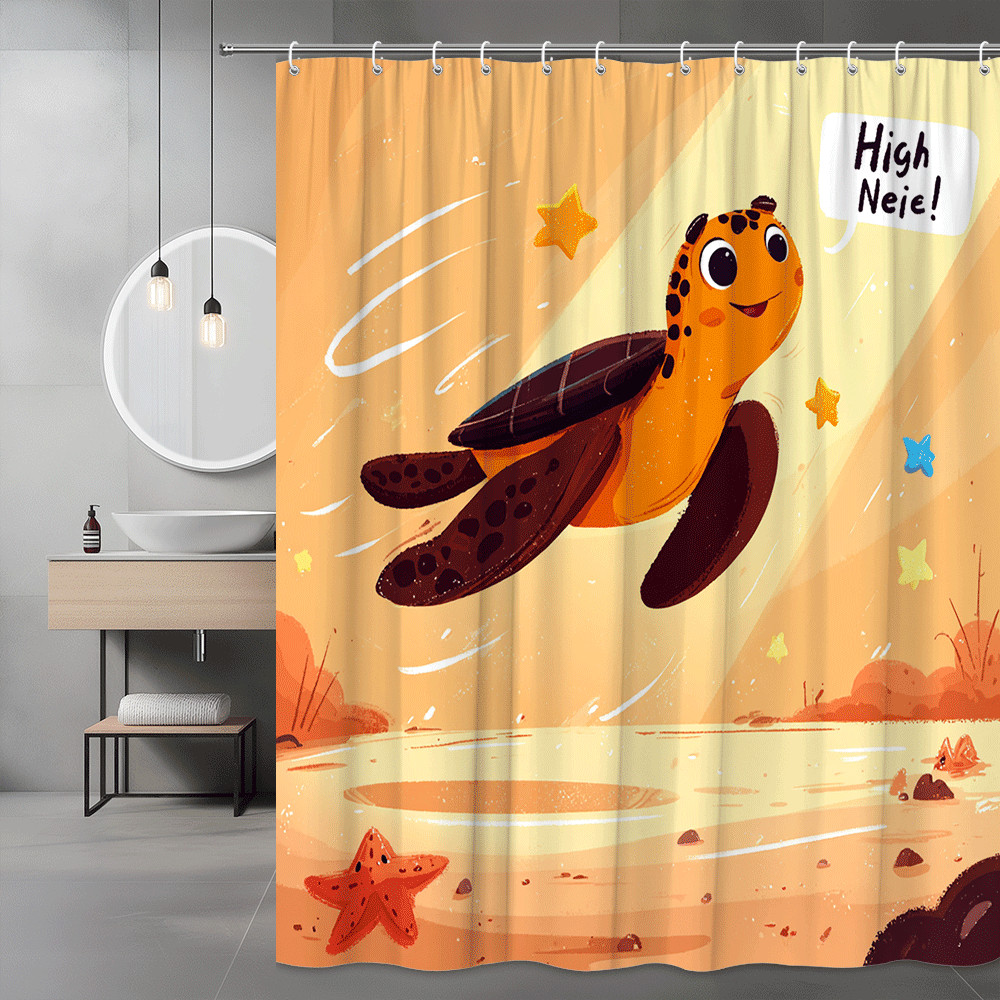 Cute Sea Turtle Shower Curtain, Ocean Cartoon Print