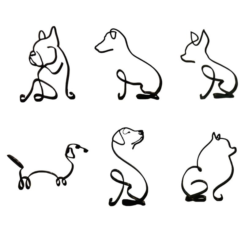 Wrought Iron Dog Sculpture Art Desktop Ornament Metal Animals Statue