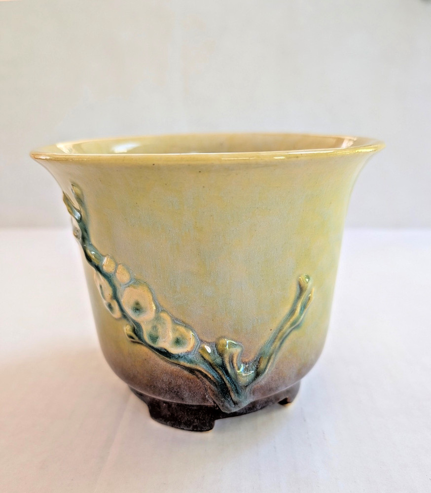 Vintage 1948 Roseville Pottery Wincraft Flower Pot 257-6 Tan Brown Gloss Footed
