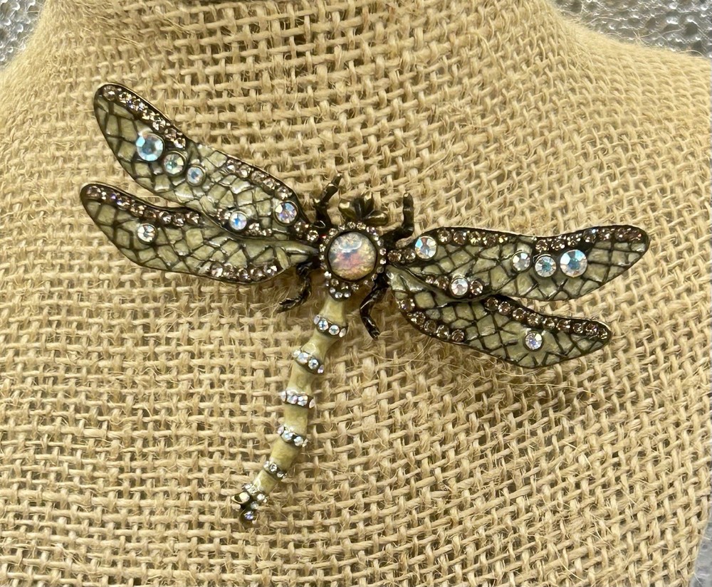 Dragonfly Brooch By Joan Rivers Large Rhinestone Enamel Vintage 15th Anniversary