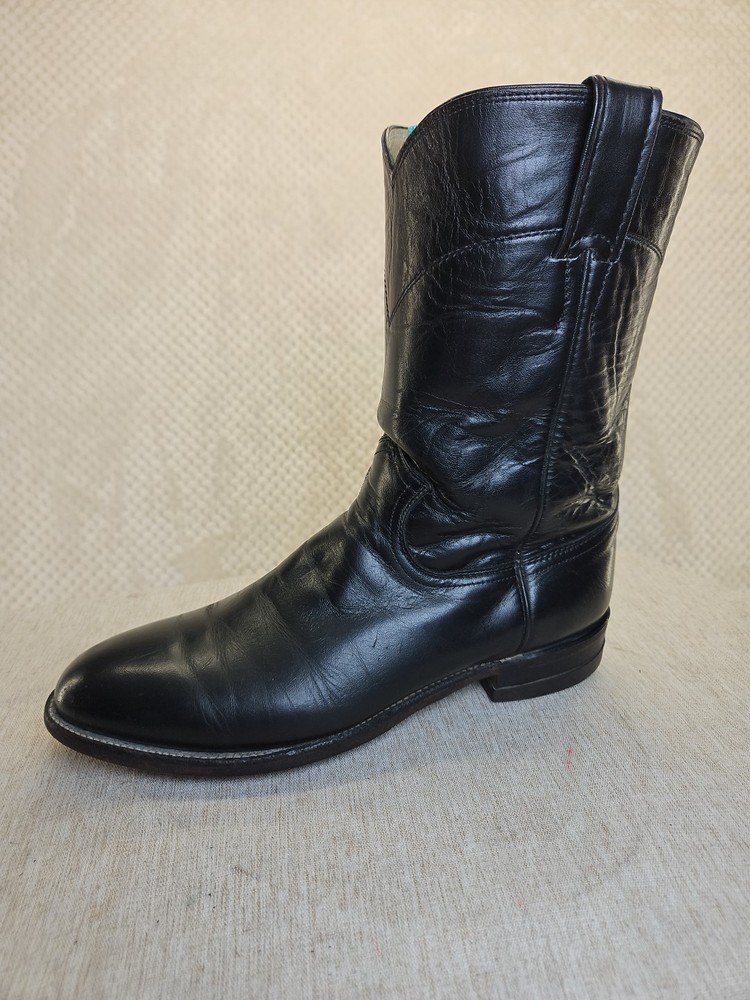 Justin 3133 Black Roper Leather Western Cowboy Biker Boots for Men Size 8D