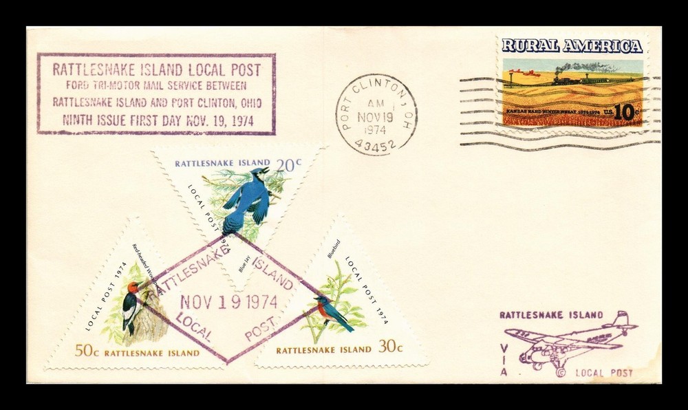Dr Jim Stamps Us Cover Rattlesnake Island Local Post Birds First Day Issue Combo