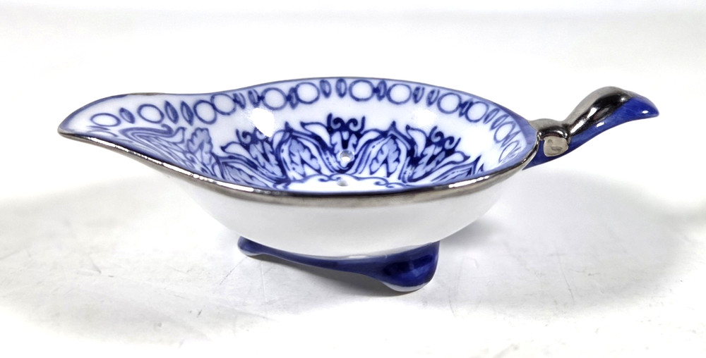 Blue &  White Porcelain Tea Strainer Tea Bag Rest Asian Floral Transferware