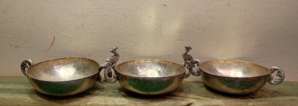 Antique  Sterling Silver 900 Peruvian Small Bowls / Dish Cups Plata Zetko