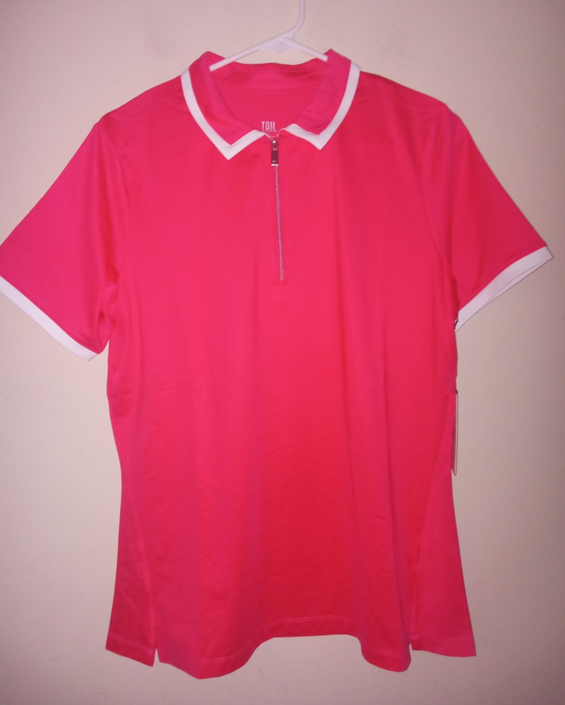 Tail Women's Golf Shirt Large Short Sleeve 1/4 Zip Lifestyle Casual Pink White