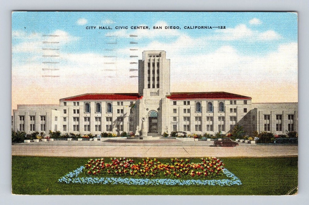 San Diego CA-California, City Hall, Civic Center, Vintage c1953 Postcard