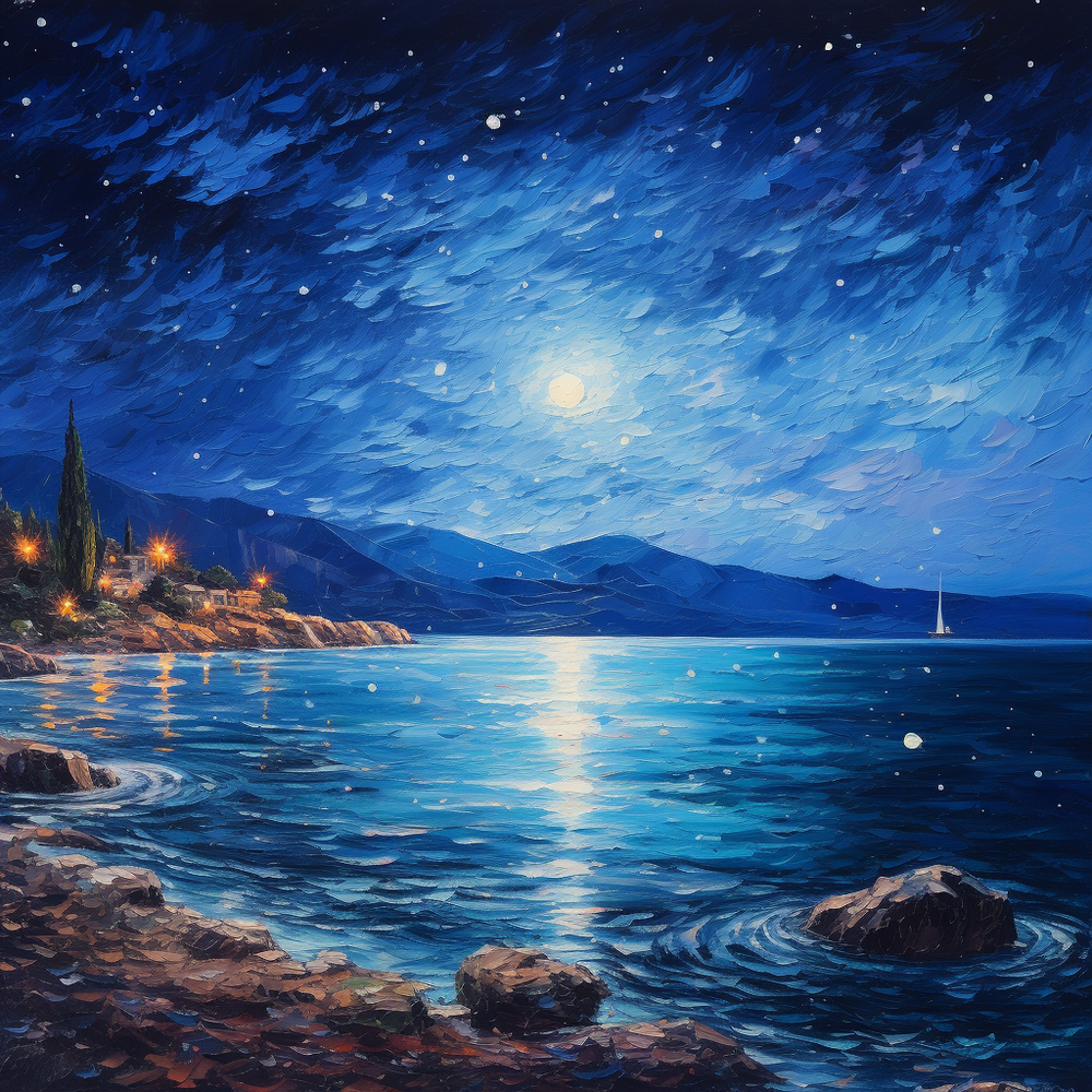 Coast_of_Greece_ocean_night_star4 - 24in(H)*24in(L) Wall Art Print