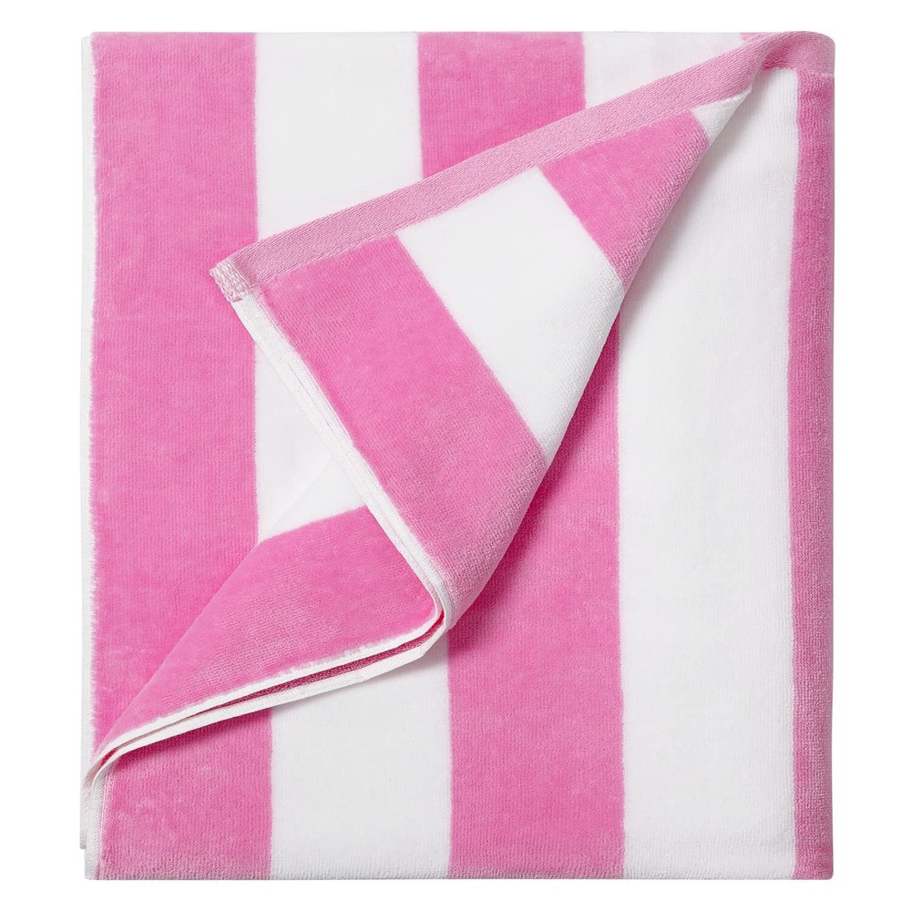 Oversized Cotton Beach Towel 36x70 Inch Striped Pink Pool Towel for Adults