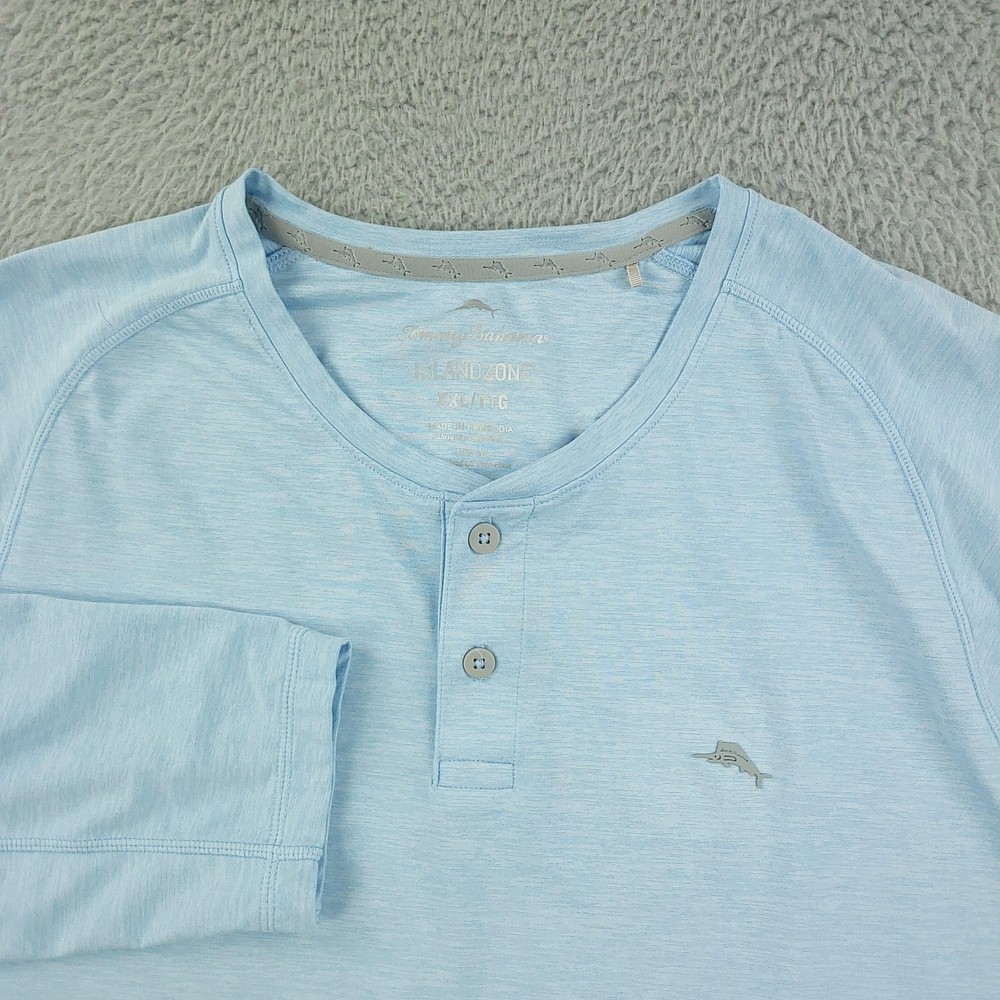 Tommy Bahama Shirt Mens 2XL Blue IslandZone Henley Long Sleeve Top UPF 30
