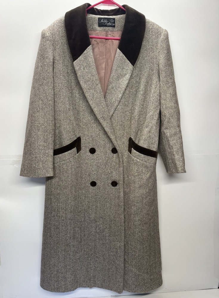 Vintage Noble Fashion Wool Coat Women’s | Herringbone Tweed Long Overcoat