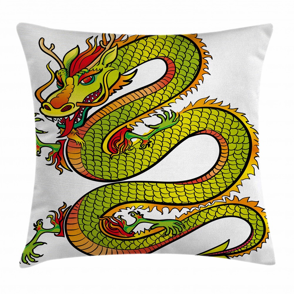 Retro Dragon Myth Folk Square Cushion Cover 24 Inch Ancient Design
