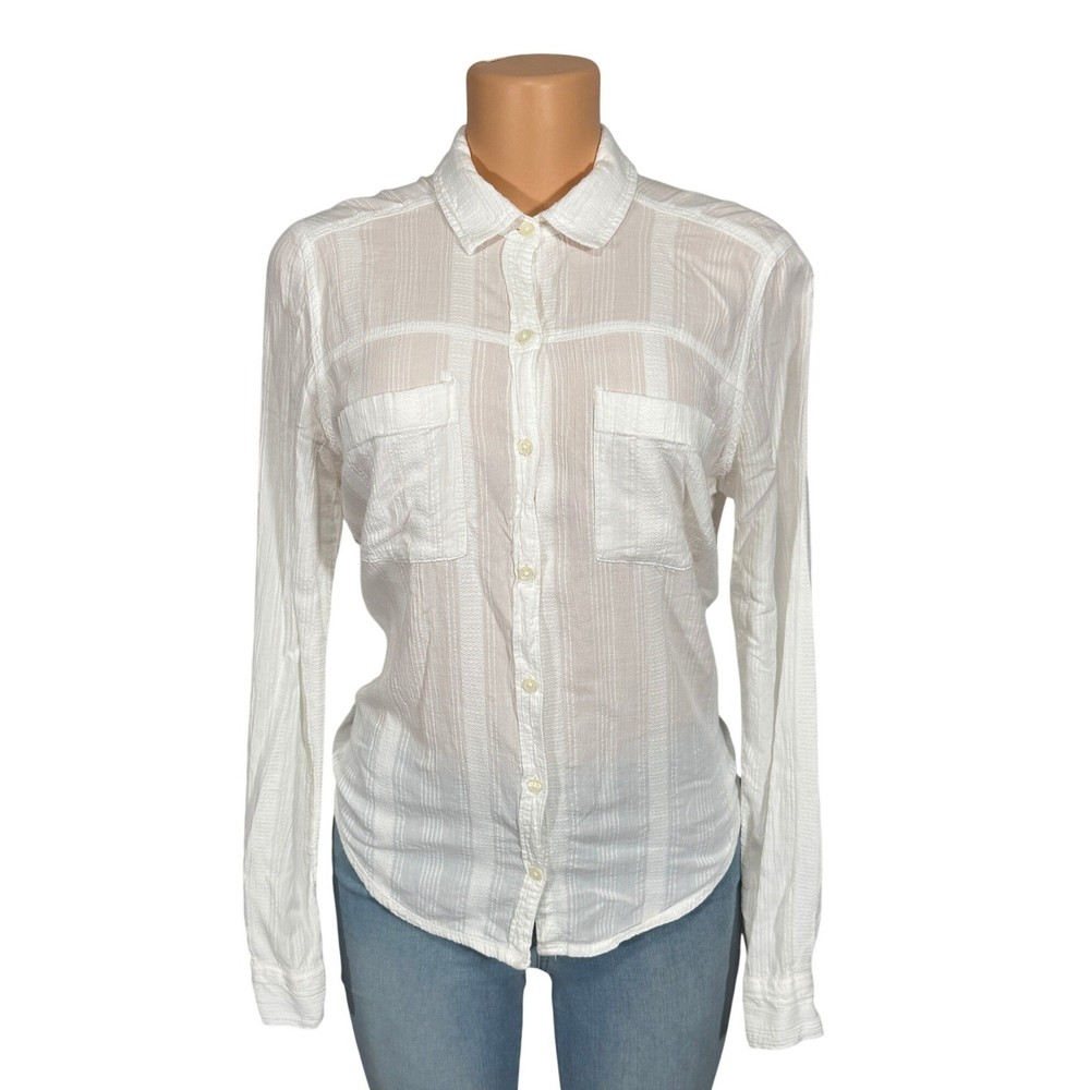 Abercrombie & Fitch Womens White Textured Dobby Stripe Button Down Blouse Small