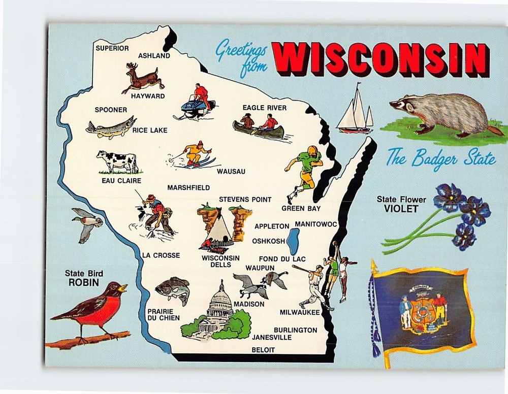 Postcard The Badger State Greetings from Wisconsin USA