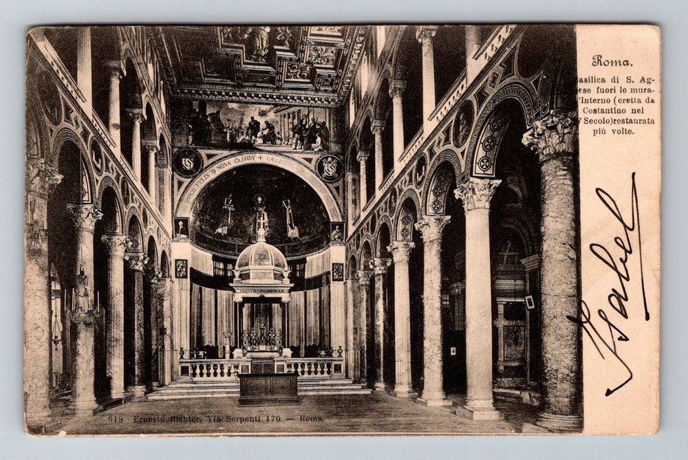 Italy- Rome Basilica Of Saint Anges Interior Postal Old PC View Vintage Postcard