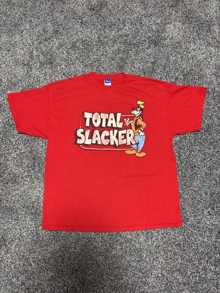 Vintage Y2K Disney Goofy Total Slacker Graphic T Shirt Red Size XL