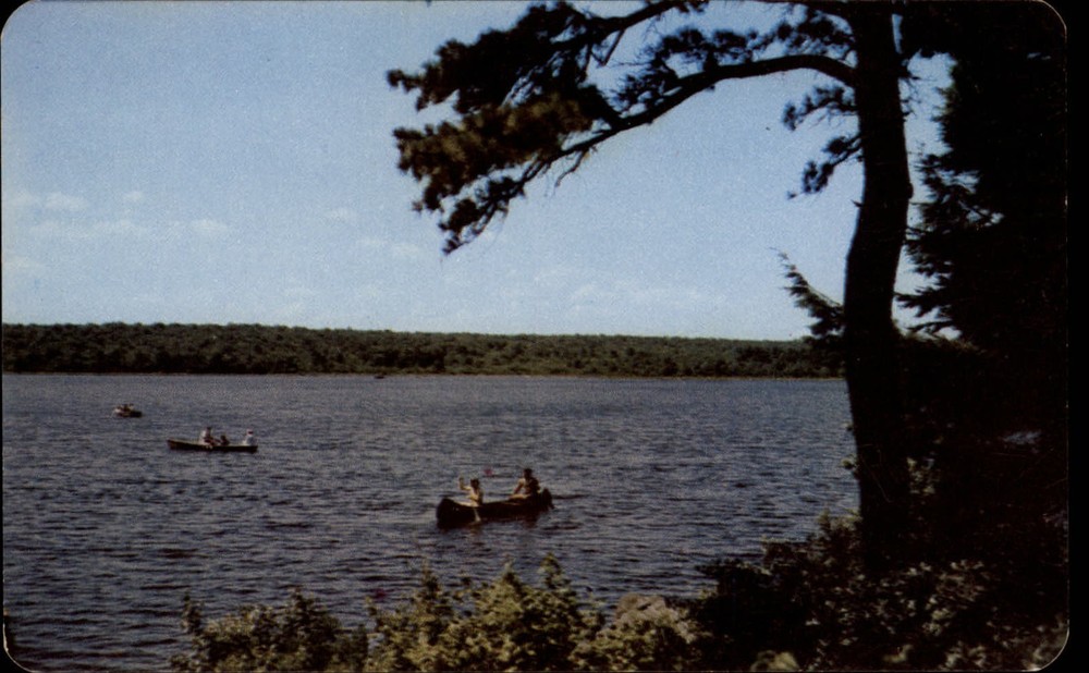 Pennsylvania Pocono Mountains canoeing ~ 1950s-60s vintage postcard sku433