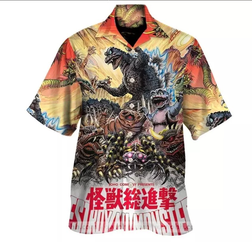 Godzilla Movie Hawaiian T-Shirt Beach Style Summer Gift for Fans