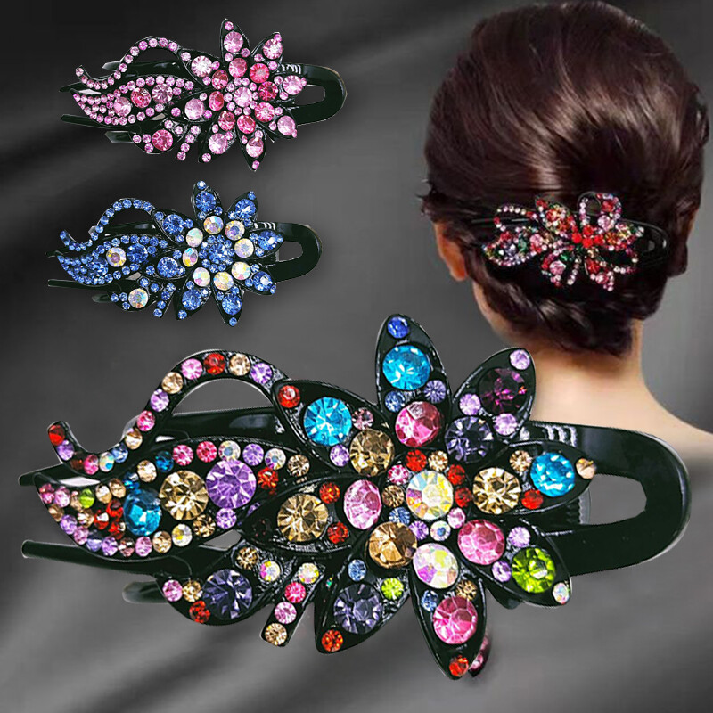 Stylish Women’s Rhinestone Flower Duckbill Hair Claw Clip Accessory