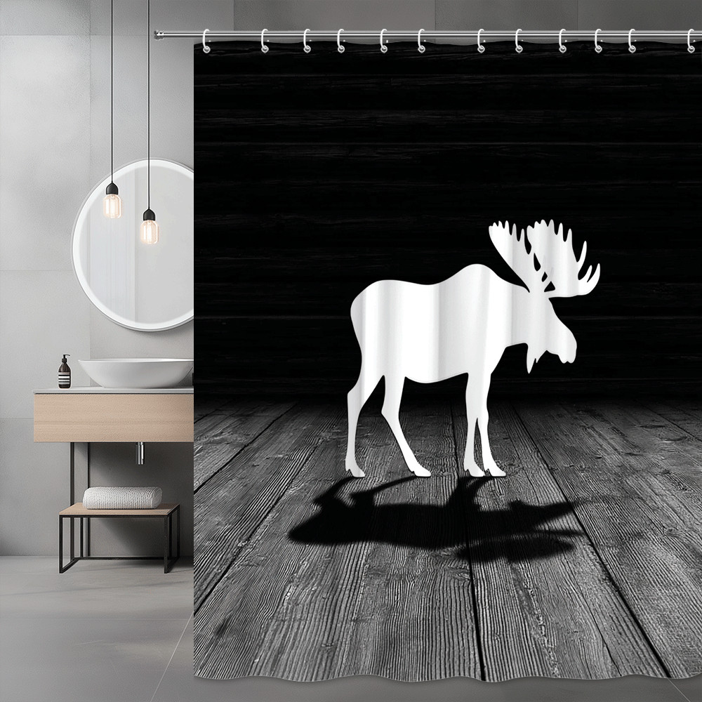 Black White Moose Shower Curtain Graphic Animal Print