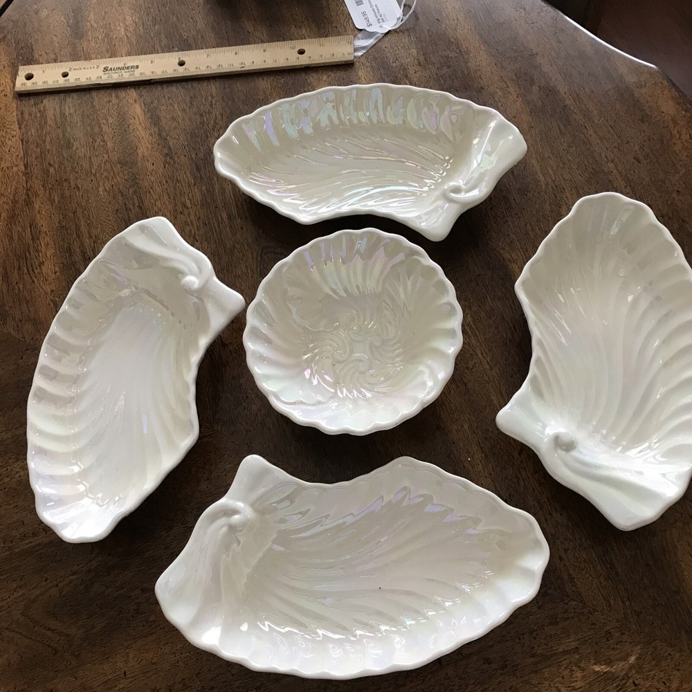 Vintage Maddux Of Calif  Scallop Shell Appetizer  5 Piece Set Pearl Iridescent