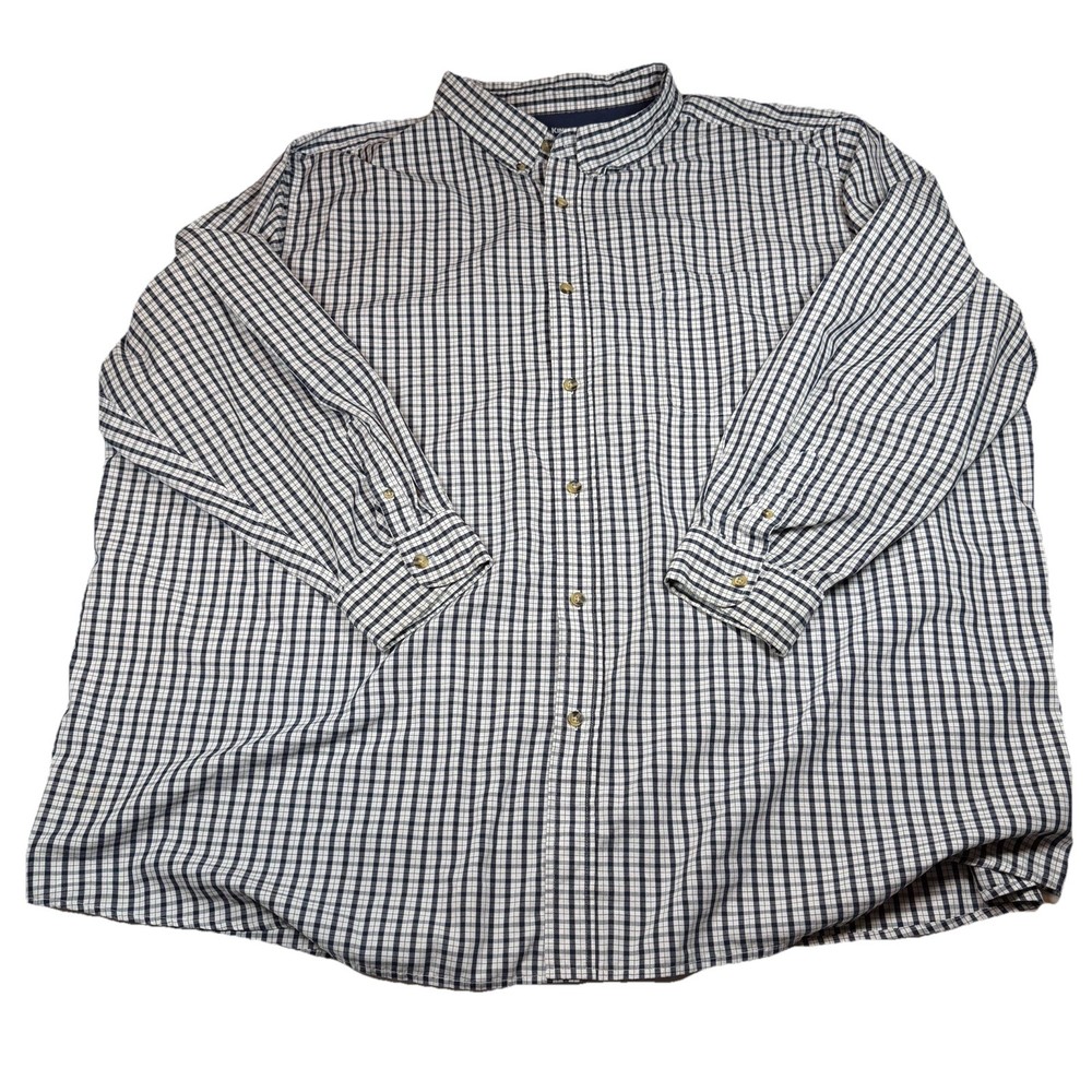KingSize Button Up Shirt Men’s 5XL Big Navy White Check Plaid GUC